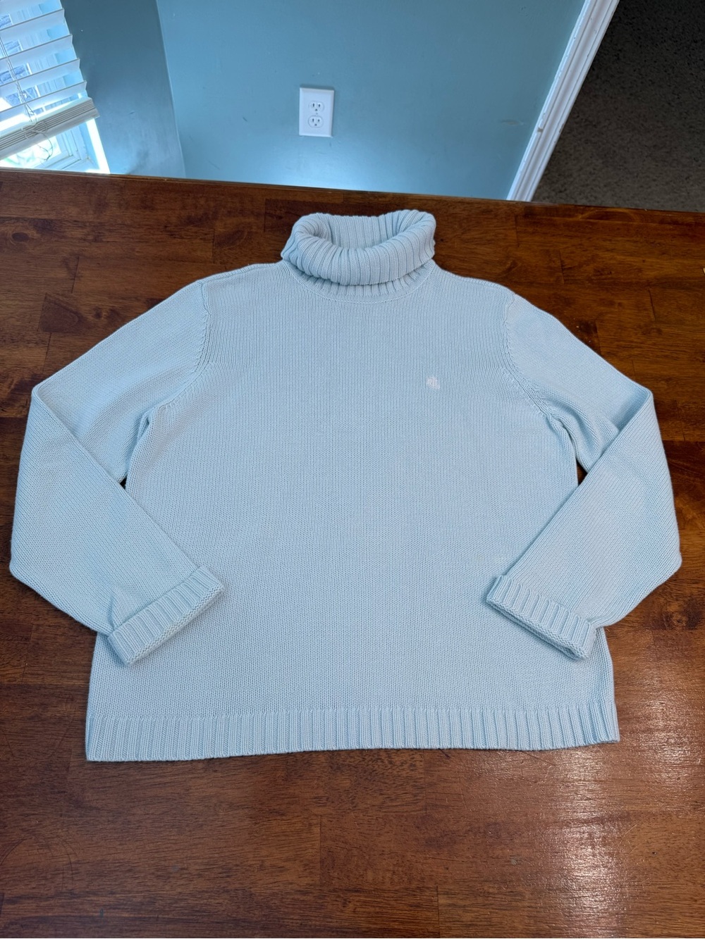 Vintage 90s Lauren Ralph Lauren Light Blue Knit Turtleneck Sweater Pastel XL